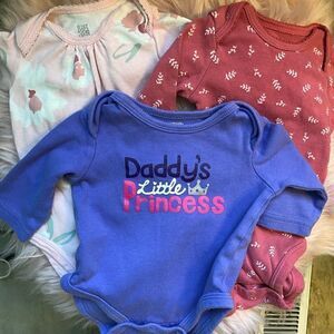 3 Month Bundle (3) Girls Carters Long Sleeve Onesies